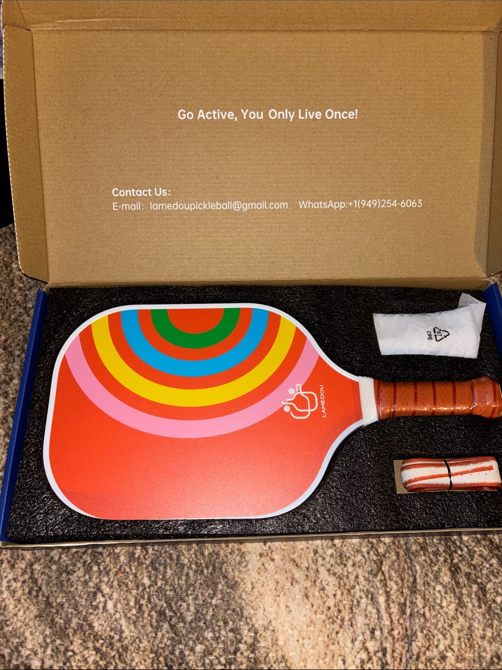 Pickleball Paddle Set Orange with Multicolor Rings NIB